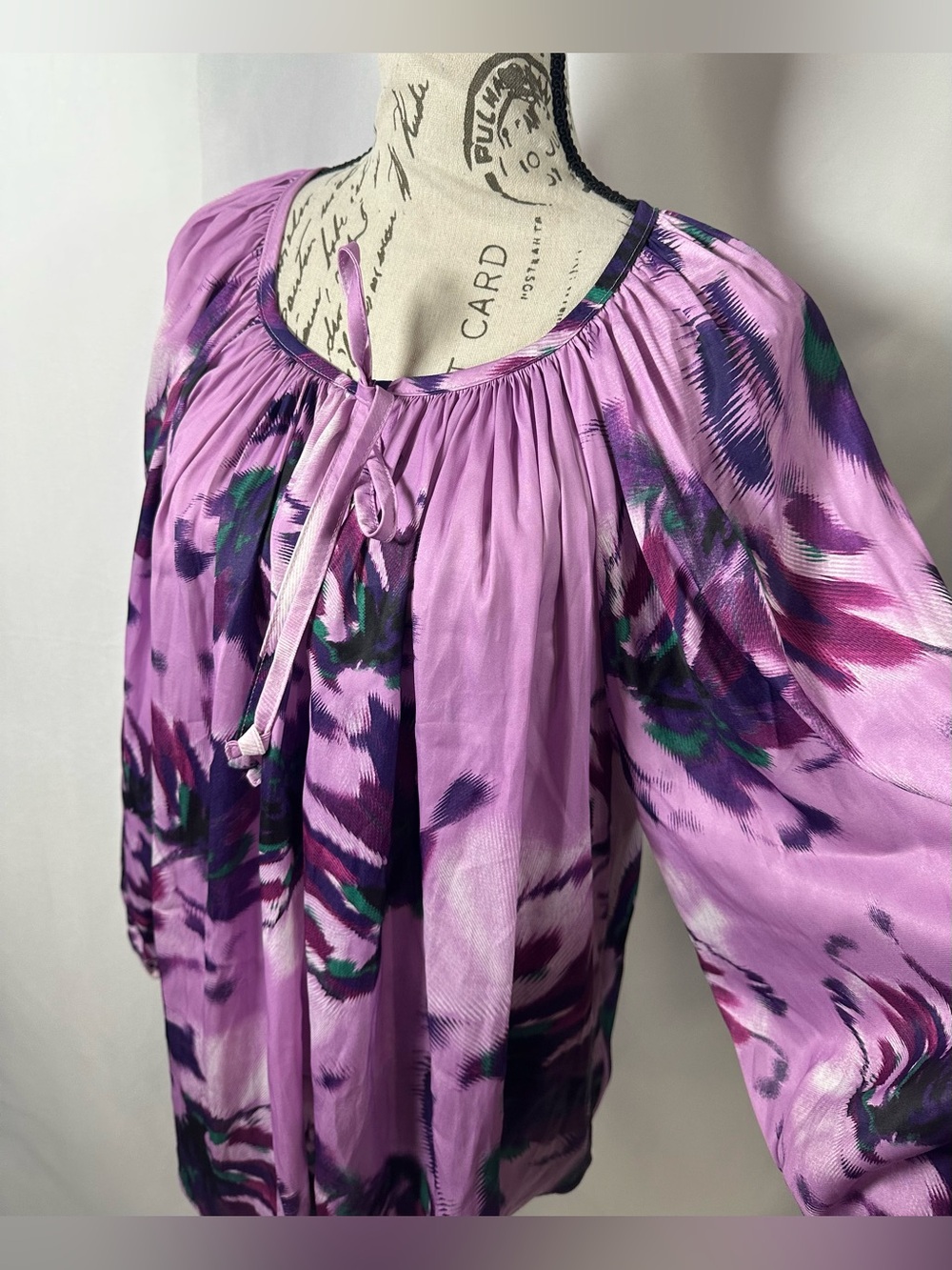 Jennifer Lopez Lavender Floral Tie-Neck Peasant Blouse - Picture 4 of 10